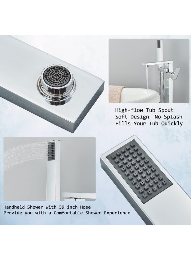 ALMIFTAH Freestanding Bathtub Faucet Floor Mounted Chrome Tub Filler with Handheld Shower – Modern Free Standing Bathtub Tap Mixer – Luxury Bathroom Shower Faucet Set - Image 3